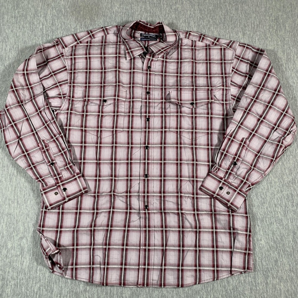 Panhandle Slim Shirt Mens Large Red White Plaid Western Snap Long Sleeve 36S1262